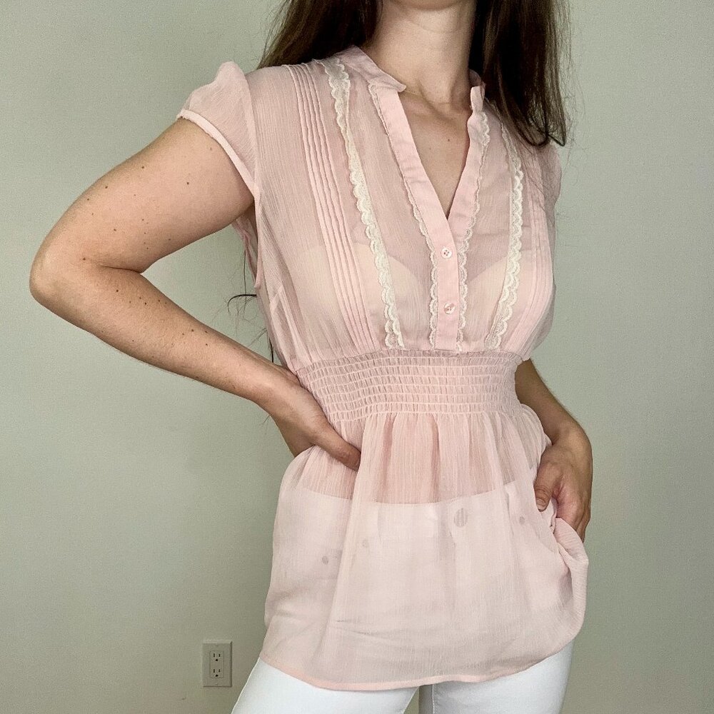 Vintage Y2K Candies Pink V Neck Blouse